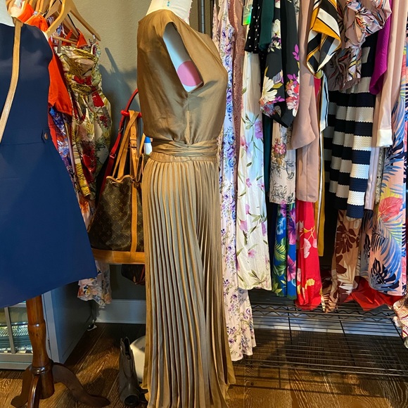 ❌SOLD❌ Stylish-Goddess Bronze Pleat Dress - Picture 6 of 15